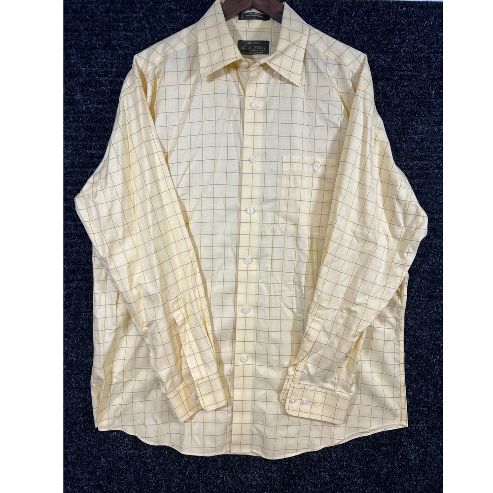 Orvis Signature Collection Yellow Button Up Plaid Dress Shirt Long Sleeve L